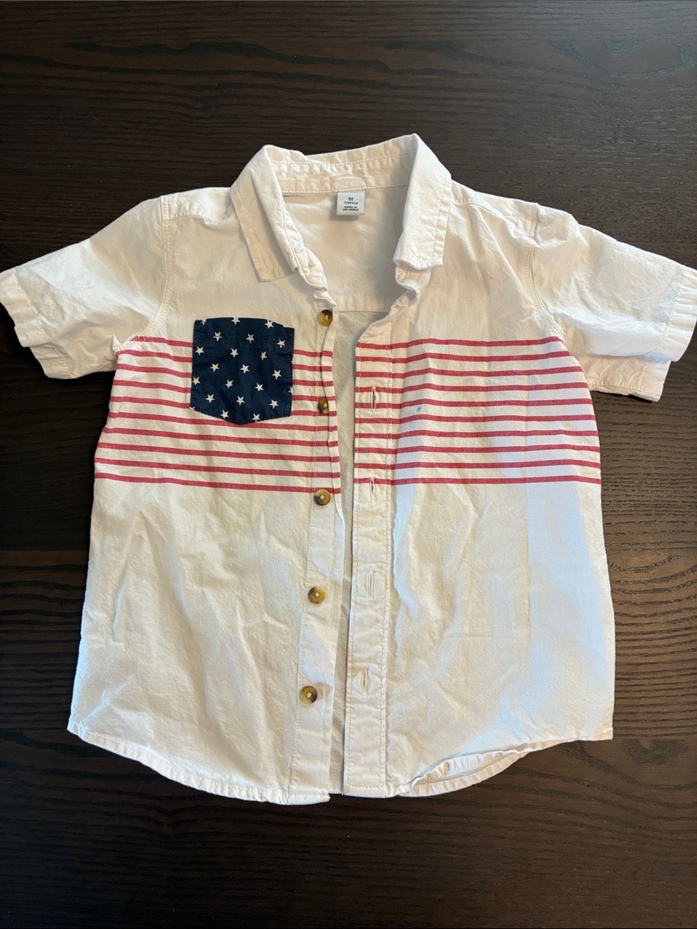 Old Navy White Button-Down Shirt with Red Stripes and Blue Star Pocket